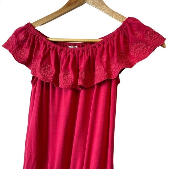 DEX Pink Off The Shoulder Flounce Banded Bottom Light Casual Top L - Picture 2 of 8